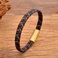 Retro farbblock geflochtenes lederarmband edelstahl magnetverschluss für damen und herren - 19cm / Gemischt Mit Goldverschluss