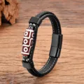 Tibetan style leather braided bracelet with dzi bead and black stainless steel magnetic clasp - 19cm / Style 1