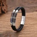 Zweistrangig geflochtenes Lederarmband mit Steinperlen und Edelstahl Magnetverschluss. - Vintage strukturierter Steinperlen-Stil / 19cm / Weiß