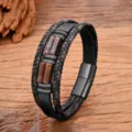 Vintage multi-layer leather bracelet for men with stone beads and black magnetic clasp. - 19cm / Indian Agate B