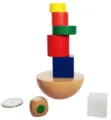 Jeu de jouet d'équilibre en bois avec des blocs empilables colorés et base demi-sphère. - Diamètre maximal du demi-cercle 6 cm / Blanc