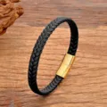 Schwarzes geflochtenes Lederarmband für Damen und Herren mit goldenem Magnetverschluss. - 19cm / Schwarz Mit Goldverschluss