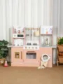 Ensemble de cuisine jouet en bois avec four machine à laver et cuisinière pour enfants - Rose