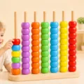 Buntes Holz Perlen Stapelspiel Fruehfoerderung Abakus Farb Sortierspielzeug fuer Kinder - Große Massivholzperlen