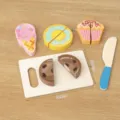 Wooden pretend play food cutting toy set with ice cream, donut, cupcake, and cutting board. - Ice Cream Cone