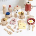 Ensemble de jouets de cuisine en bois pour enfants, théière et accessoires pour le goûter. - Casserole à Lait et Service à Thé