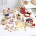 Ensemble de jouets de thé en bois pour enfants, gâteau de cuisine en bois jouet. - Casserole à Lait et Service à Thé + Gâteau