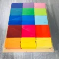 Colorful wooden geometric stacking blocks set with wooden tray for kids early education. - Trapezoid Building Blocks