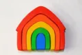 Wooden rainbow house stacking blocks nesting toy, colorful arch puzzle for kids early learning. - Little House Building Blocks