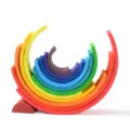 Wooden Rainbow Stacking Blocks Arch Toy 12 Colors Montessori Educational Variant - 12-Piece Large Rainbow Blocks