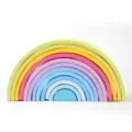 Wooden large rainbow stacker toy, 12 colors pastel arch Montessori early education stacking game. - 12-Piece Large Macaron Blocks