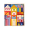 Wooden building blocks set with colorful geometric shapes and wooden tray for kids early learning. - SK Castle Building Blocks