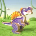 Jouet de construction éducatif de blocs de dinosaure 3D magnétique en bois violet - Spinosaure / Violet