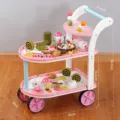 Chariot de thé et gâteau en bois pour enfants, design rose et blanc avec divers accessoires. - Chariot à gâteaux vert - Pan