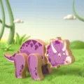 Wooden magnetic 3D dinosaur puzzle toy, creative DIY triceratops building blocks for kids. - Deep purple