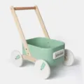Wooden baby walker push toy with storage box, mint green and natural wood finish design. - Pale Green