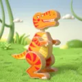 Wooden magnetic 3D dinosaur building block toy for kids, orange t-rex variant. - Orange