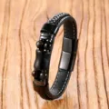 Retro braided leather bracelet for men with tiger eye beads and stainless steel clasp. - Blue Tiger Eye