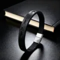 Vintage leather cross bracelet for men with stainless steel magnetic clasp main view - Black Leather Cross Style (SL-695-10) / 19cm