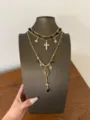 Retro mehrlagige Tigerauge Halskette mit Kreuz Anhänger süßer cooler Stil Schlüsselbeinkette. - Perlen Tigerauge Lagen-Look Kette (XL3091)