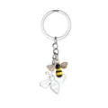 Close-up detail of the cute bee keychain with rhinestone crystals and enamel stripes, metal charm. - Enameled Rhinestone Little Bee / Yellow & Black