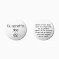Stainless steel encouragement pocket coin with German motivational quotes and lucky clover. - Du schaffst das 002 / OPP Bag Packaging