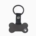 Porte-clés plaque d'identification pour animaux en acier inoxydable noir avec sangle en cuir. - Patte Chien Ajourée Cuir Os Noir