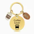 Goldfarbiger Kaffeeliebhaber Schlüsselanhänger mit Tassen- und Bohnen-Anhänger für Tasche. - 3cm / Gold