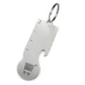 Detailed view of stainless steel shopping cart token keychain with integrated bottle opener and ruler. - Ruler Trolley Pattern Style (002)