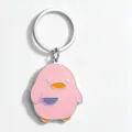 Detailed close-up of the cute pink duck metal keychain featuring a funny knife design. - Funny Duck with Knife Pink / OPP Bag Packaging