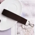 Solid color fabric wristlet strap with silver metal clasp keychain for car keys and bags. - Brown Ribbon (Silver Buckle)