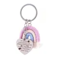Porte-clés cœur en acier inoxydable avec pendentif arc-en-ciel macramé tissé et citation enseignant. - Style Arc-en-ciel Tissé Cœur 5