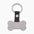 Porte-clés Plaque Chien Forme Os en Acier Inoxydable, Lanière Cuir Noir Variante Modèle - Cuir Os Argent