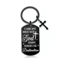 Llavero de chapa militar de acero inoxidable negro con colgante de cruz y frase inspiradora. - Estilo Cruz Dog Tag Inspirador de Acero Inoxidable