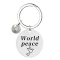 Stainless steel World Peace keychain with globe charm and peace dove pendant for daily use. - Earth Style / OPP Bag