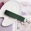 Dark green webbing keychain with silver metal clasp stylish wristlet lanyard accessory for keys. - Army Green Ribbon (Silver Buckle)