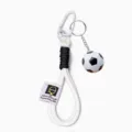 Sports football lanyard keychain with mini soccer ball pendant, durable braided rope design. - White