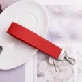Solid color red webbing keychain with silver metal buckle, stylish bag pendant accessory. - Red Ribbon (Silver Buckle)