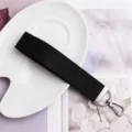 Black webbing wrist strap keychain with silver metal clasp and hardware for car keys bags. - Black Ribbon (Silver Buckle)
