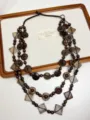 Boho meerlaagse houten kralen ketting retro kokosnootschaal trui ketting voor vrouwen - R-50 / Gelaagde Vierkante Hanger Ketting
