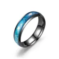 Edelstahl Stimmungring mit blauem Temperatur Farbwechsel EKG Herz Design für Paare. - Größe 7 / Schwarz