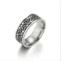 Stainless steel ring variant with vintage black celtic knot pattern and polished silver finish. - Size 7 / Celtic Knot Style