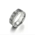 Stainless steel geometric ring with black carved pattern, hip-hop style fashion jewelry. - Size 7 / Geometric Celtic Style