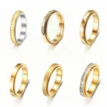 Bague en acier titane rotative double couche décompression couple affichage principal. - Taille 5 / Ensemble de 6 pièces / 4mm Largeur / Or