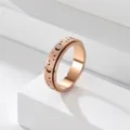Bague anti-stress en acier inoxydable or rose avec lune et étoile creuses, design mat épuré. - Taille 5 / Or Rose Rotatif
