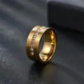 Men's 8mm wide gold plated matte brushed ring featuring a stunning center row of clear stones. - Size 6 / Gold