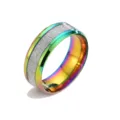 Bague arc-en-ciel en acier inoxydable avec incrustation texturée de météorite pour tous. - Arc-en-ciel