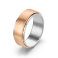 Detail view of the 8mm stainless steel spinner ring, featuring a brushed rose gold and silver finish. - Size 6 / Rose Gold