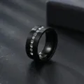 Men's 8mm matte brushed stainless steel ring featuring a sparkling crystal channel inlay detail. - Size 6 / Black