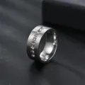 Men's 8mm matte brushed stainless steel ring featuring a center line of sparkling crystal stones. - Size 6 / Silver